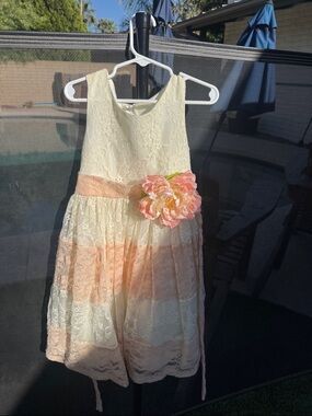 Ivory and Peach Lace Flower Girl Dress